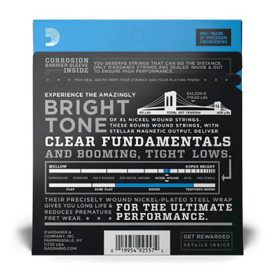 D'ADDARIO XL NICKEL WOUND BASS SUPER LIGHT 5-STRING (40-125) струни для бас-гітари